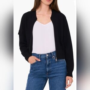 Halogen Cargo Zip Front Bomber Cardigan In Rich Black - Size Small
